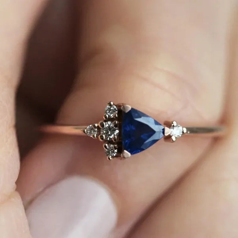 Exquisite Blue Zircon Women Rose Gold Colour Wedding Engagement Rings Jewelry Si
