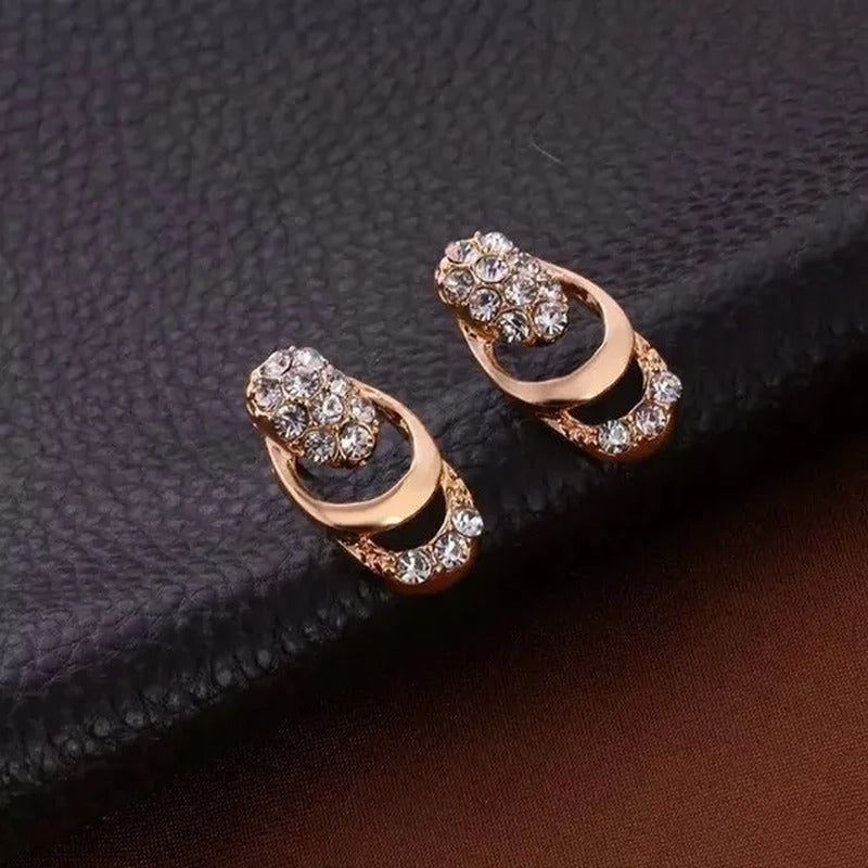 Classics Luxury Goldplated Crystal Necklace Earrings Bracelet Ring Set Rhineston