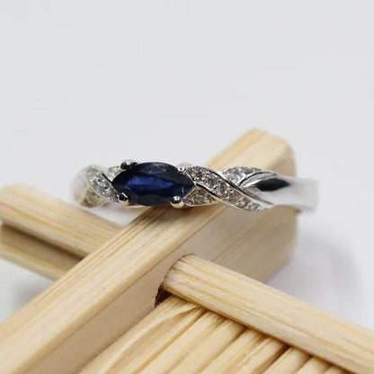 Hotsale Natural Sapphire Ring 3*6Mm Natural Sapphire Gemstone Silver Ring Solid