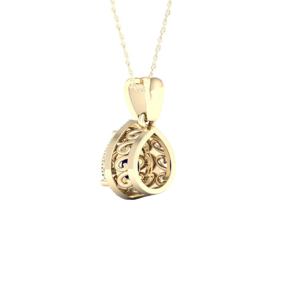 Imperial Gemstone 10K Yellow Gold Blue Sapphire 1/10 CT TW Diamond Halo Necklace