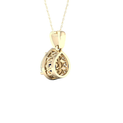 Imperial Gemstone 10K Yellow Gold Blue Sapphire 1/10 CT TW Diamond Halo Necklace