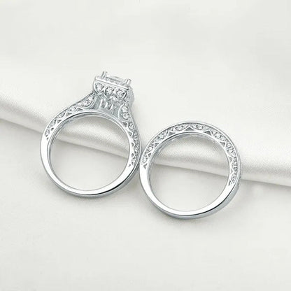 Newshe 2 Pcs Wedding Ring Set Vintage Engagement Rings for Women Princess Cut AA