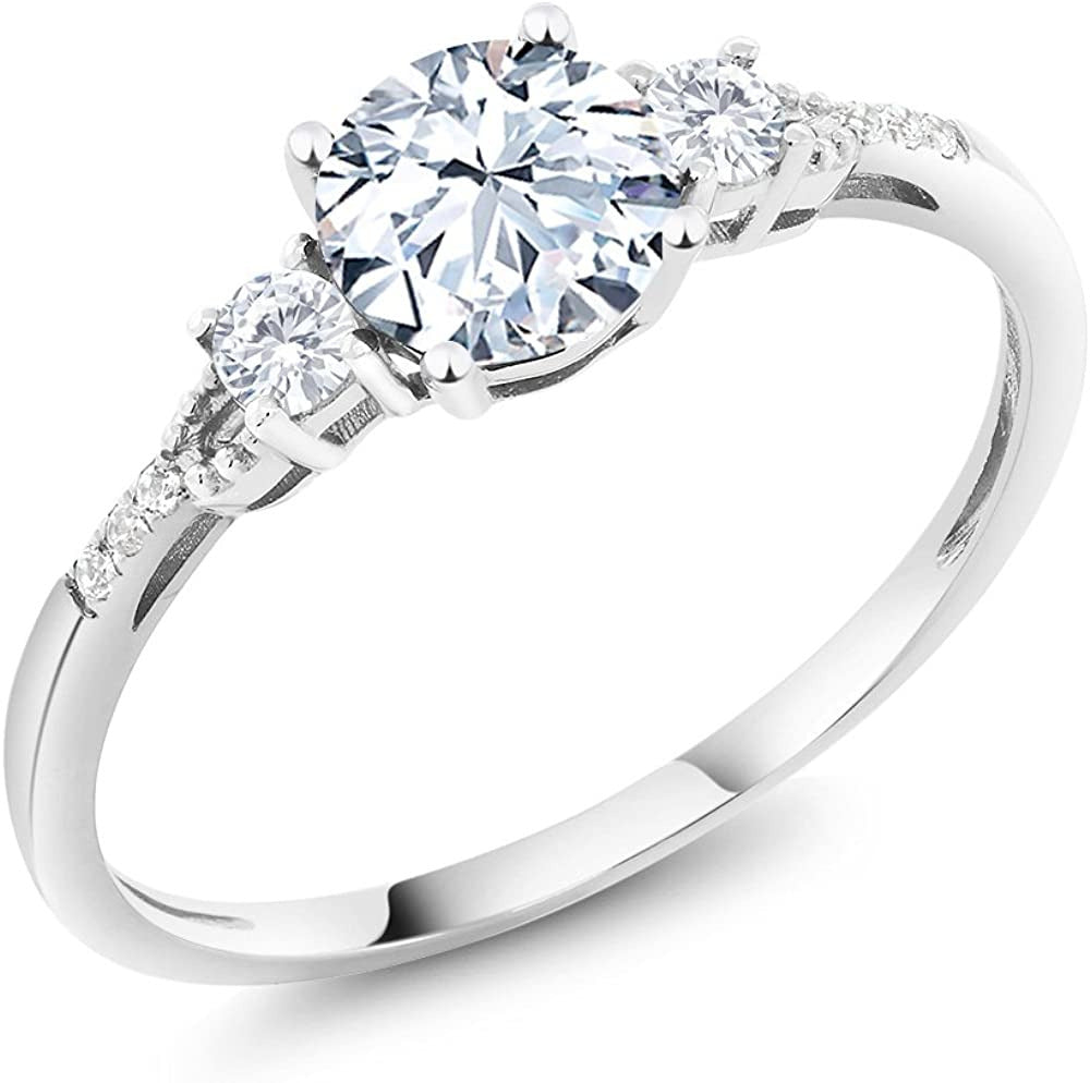 10K White Gold Hearts and Arrows White Created Sapphire and Diamond Accent 3-Sto