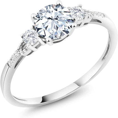 10K White Gold Hearts and Arrows White Created Sapphire and Diamond Accent 3-Sto