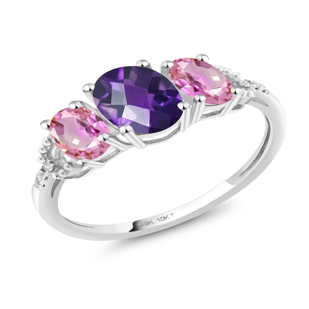 1.97 Ct Oval Checkerboard Purple Amethyst Pink Sapphire in 10K White Gold 3-Ston