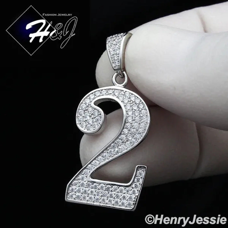 MEN 925 STERLING SILVER LAB DIAMOND ICED BLING NUMBER "0" to "9" PENDANT*SP179