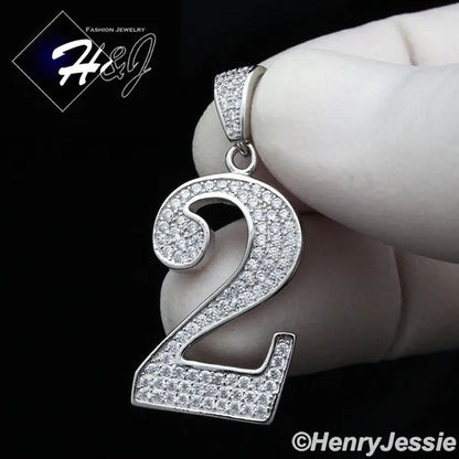 MEN 925 STERLING SILVER LAB DIAMOND ICED BLING NUMBER "0" to "9" PENDANT*SP179