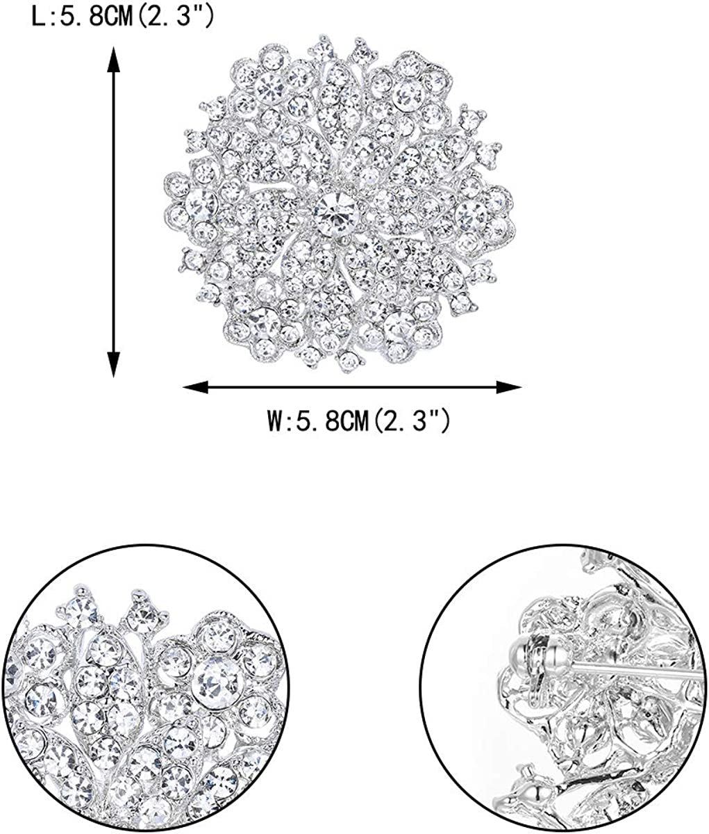 Women'S Clear Austrian Crystal Elegant Flower Wedding Corsage Brooch Pin for Bri