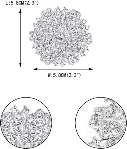 Women'S Clear Austrian Crystal Elegant Flower Wedding Corsage Brooch Pin for Bri