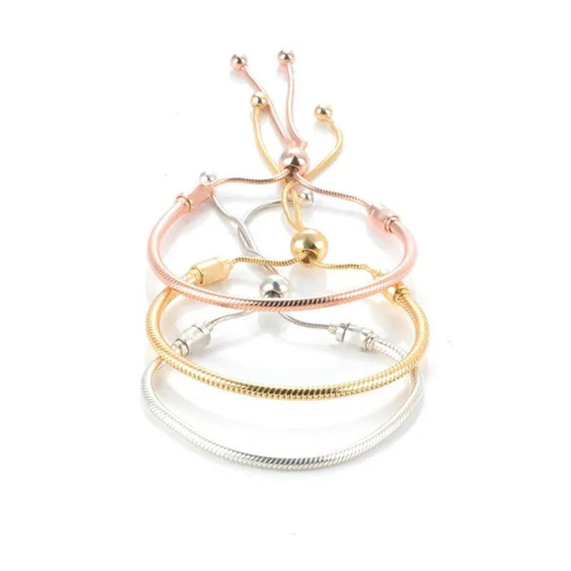 NEW Fashion 925 Sterling Silver Adjustable Size Flashing Sided Heart Snake Chain