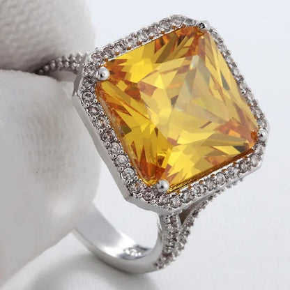 Women Jewelry Natural Citrine Gemstone 925 Sterling Silver Wedding Ring