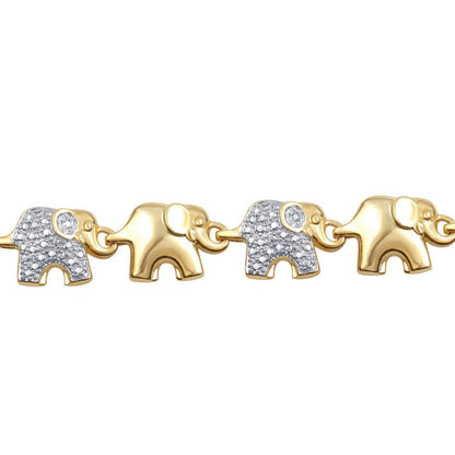 Round Diamond Accent Gold Tone Fashion Elephant Bracelet, 7.5"