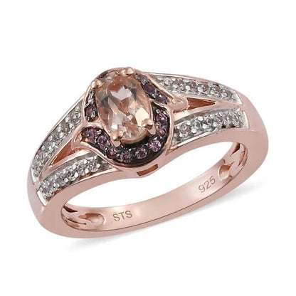 Promise Ring 925 Sterling Silver Vermeil Rose Gold AA Premium Morganite Zircon W