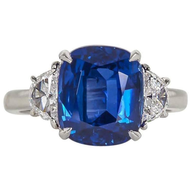 5 Carat Vivid Blue Sapphire Diamond Platinum Ring