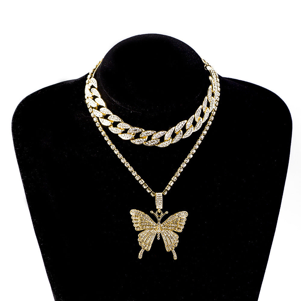 Fashion Exaggerated Diamond Butterfly Necklace