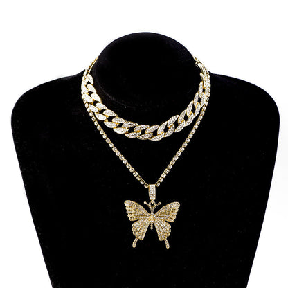Fashion Exaggerated Diamond Butterfly Necklace