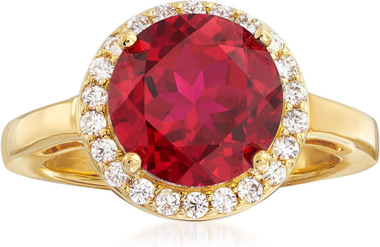 3.40 Carat Simulated Ruby and .33 Ct. T.W. CZ Ring in 18Kt Gold over Sterling. S