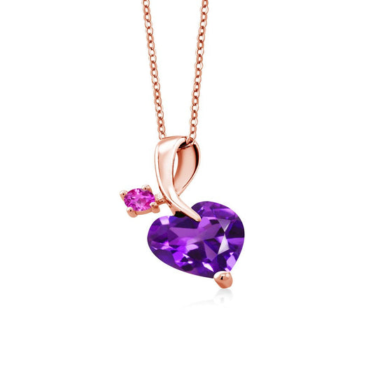 2.43 Ct Purple Amethyst Pink Sapphire 18K Rose Gold Plated Silver Pendant