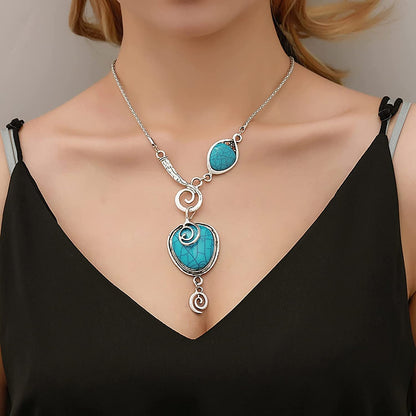 Necklaces for Women Bohemian Exotic Heart Shape Turquoise Necklace Plated with A