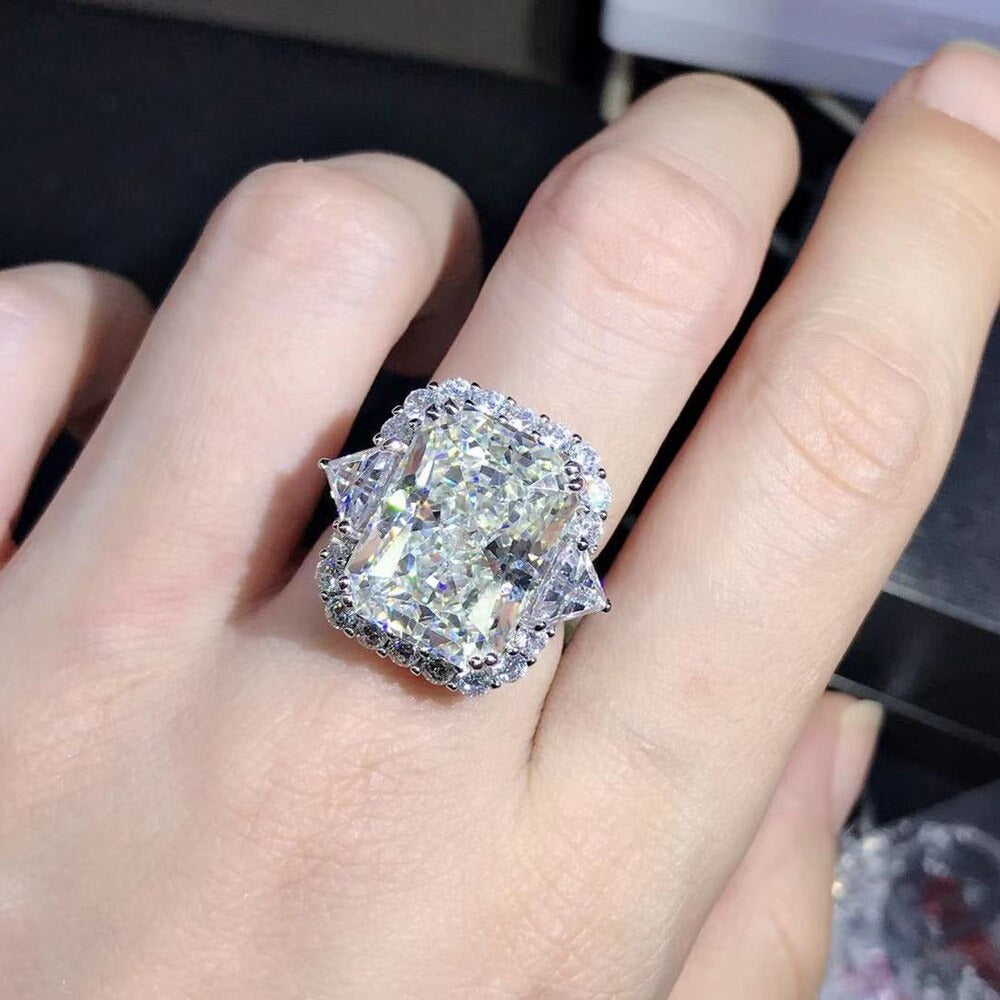 100% 925 Sterling Silver Radiant Cut 10CT VVS1 D Color Created Moissanite Weddin