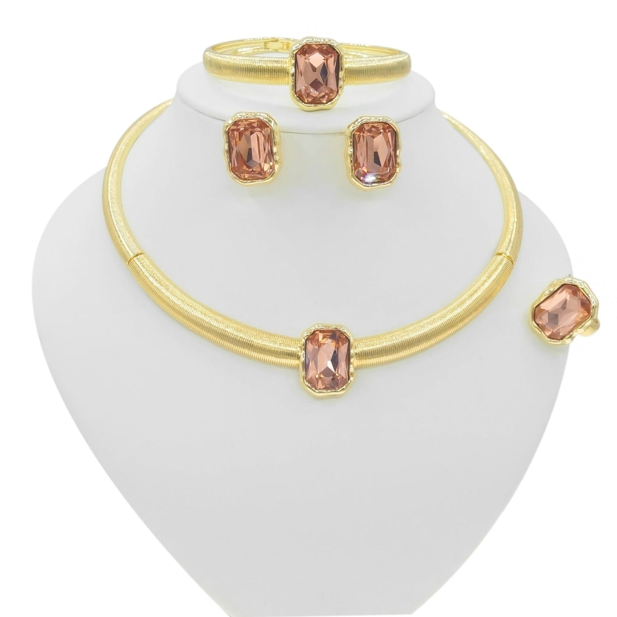 Color Block Necklace Earrings Bracelet Ring Jewelry Set of Four