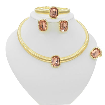 Color Block Necklace Earrings Bracelet Ring Jewelry Set of Four