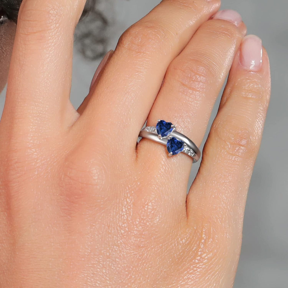 925 Sterling Silver Blue Created Sapphire and White Lab Grown Diamond Women Ring
