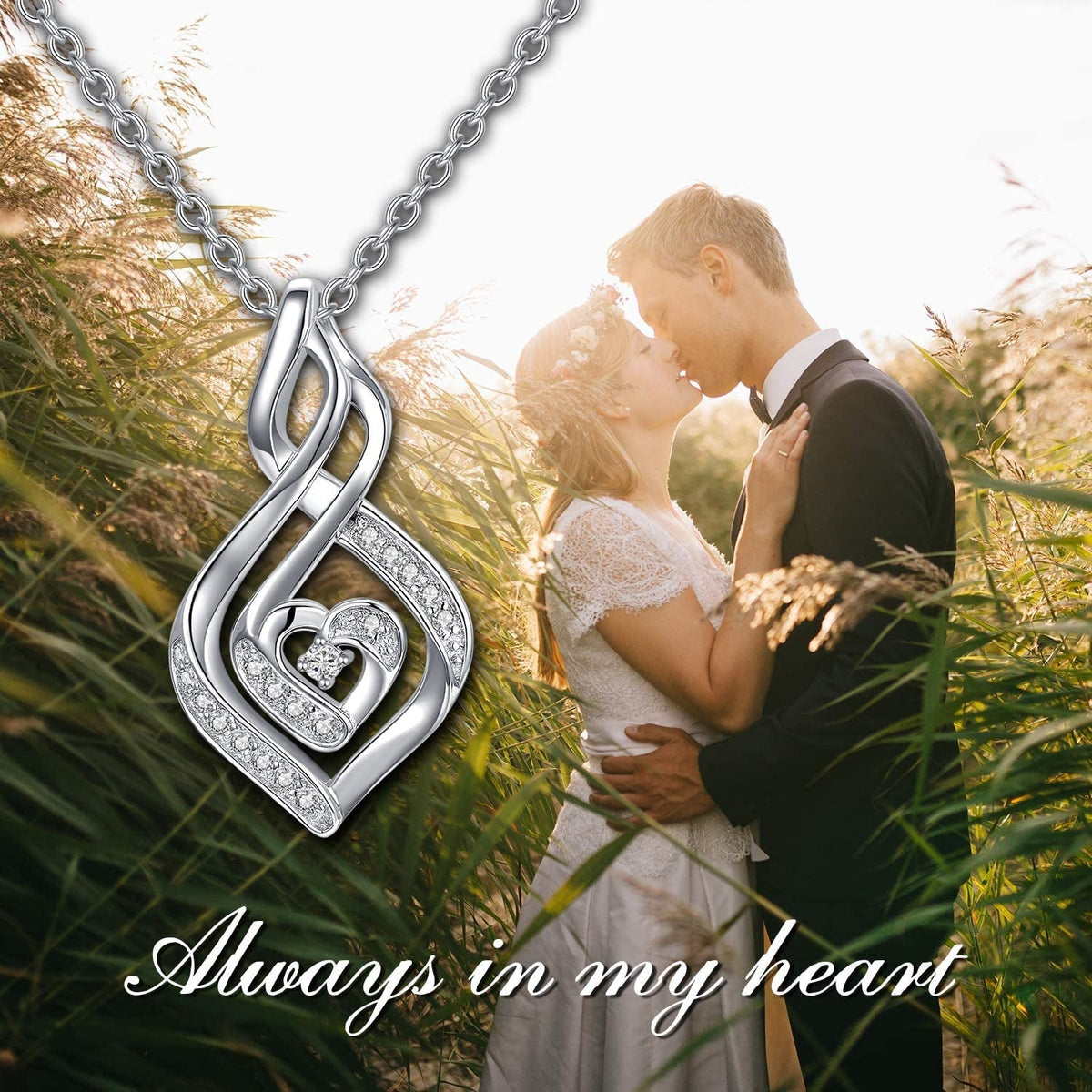 Natural Diamond Infinity Swirl Necklace, Sterling Silver Heart Pendant Necklace