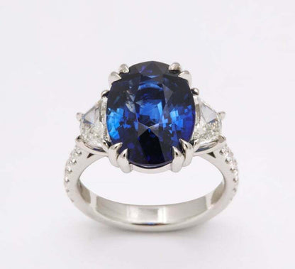 8 Carat Vivid Blue Sapphire and Diamond Ring