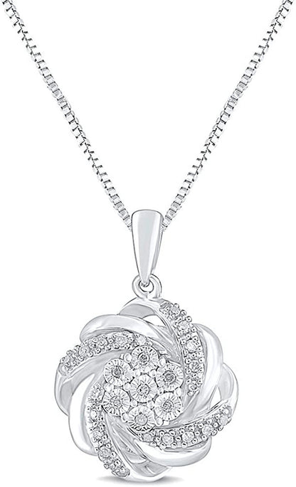 Diamond Pendant Necklace in Sterling Silver 1/10 Cttw - 18 Inch Box Chain