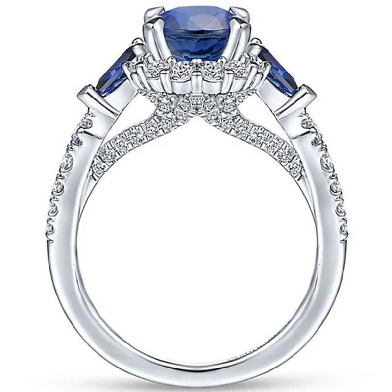Fashionable Silver Colour Fine Blue Zirconia Women'S Ring Wedding Anniversary Ch