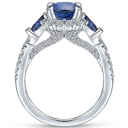 Fashionable Silver Colour Fine Blue Zirconia Women'S Ring Wedding Anniversary Ch