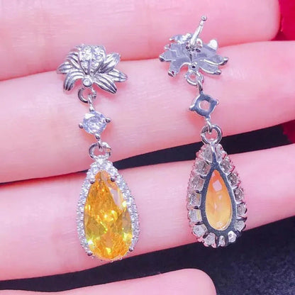 1 Pair Bridal Wedding Dangle Earrings for Women Silver Plated Lab Diamond Teardr