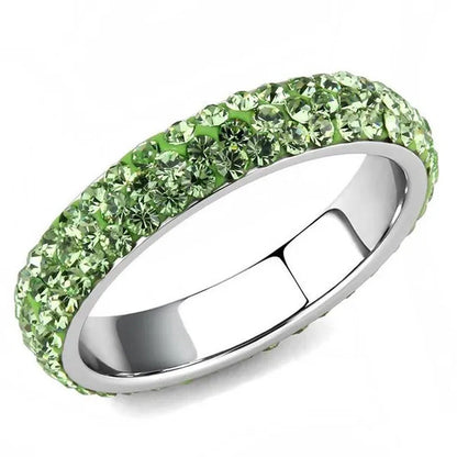 Women High Polished Stainless Steel Ring with Top Grade Crystal in Peridot - Siz