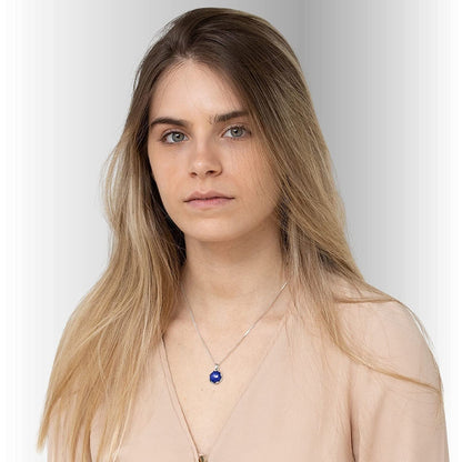 925 Sterling Silver Lapis Lazuli Necklace - Dainty 12Mm Deep Dark Blue Genuine L