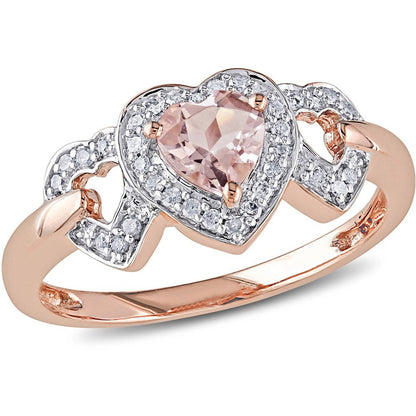 1/2 Carat T.G.W. Morganite and 1/8 Carat T.W. Diamond 10Kt Rose Gold Heart Ring