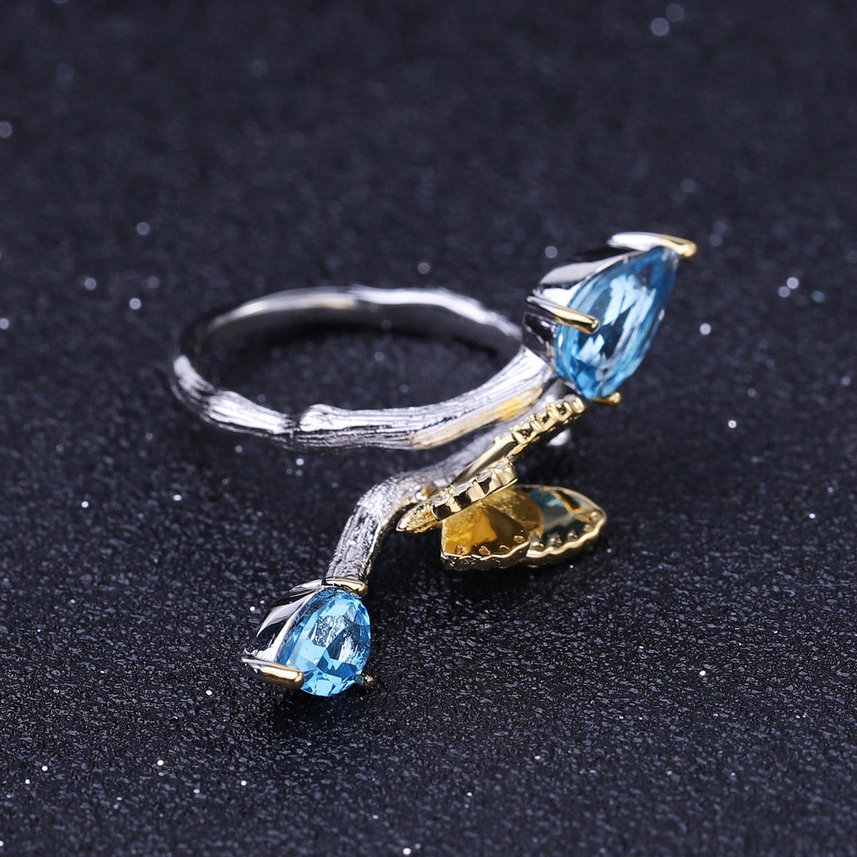 Natural Topaz Simple Natural Wind Butterfly Ring