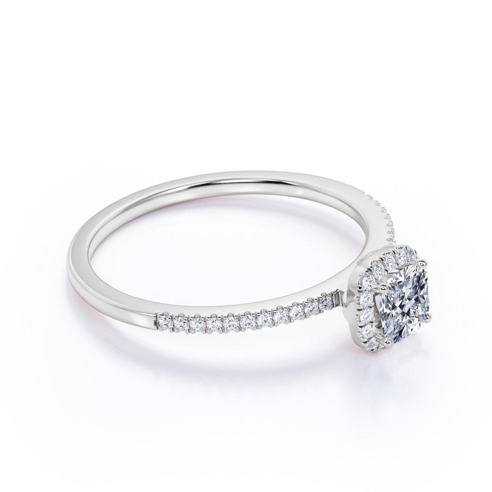 .50 Carat Cushion Cut Real Diamond Halo Engagement Ring in 10K White Gold