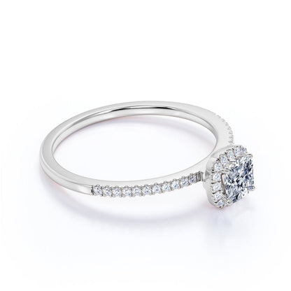 .50 Carat Cushion Cut Real Diamond Halo Engagement Ring in 10K White Gold