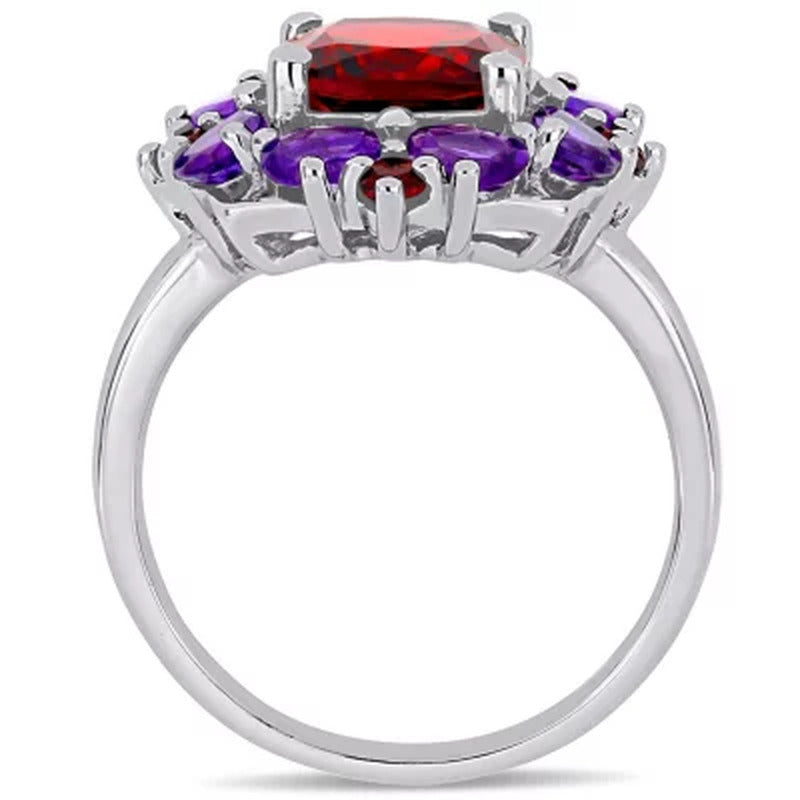 Garnet and African-Amethyst Cocktail Ring in Sterling Silver