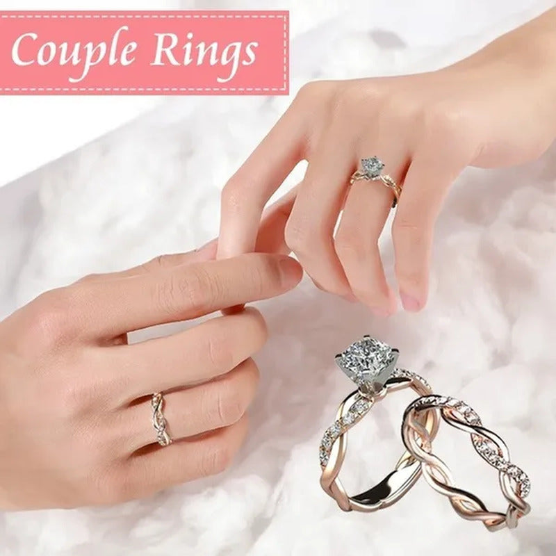 Women'S Dainty Twist round Cut White Sapphire Ring Set Bridal Engagement Diamond