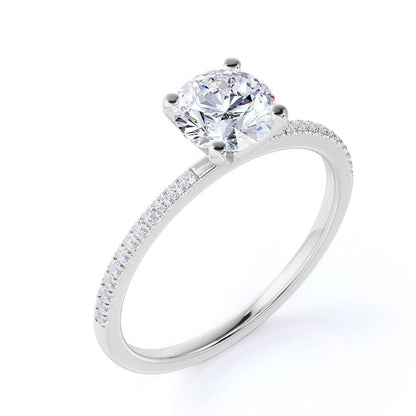 1.25 Carat round Cut Moissanite and Diamond Pave Engagement Ring in 10K White Go