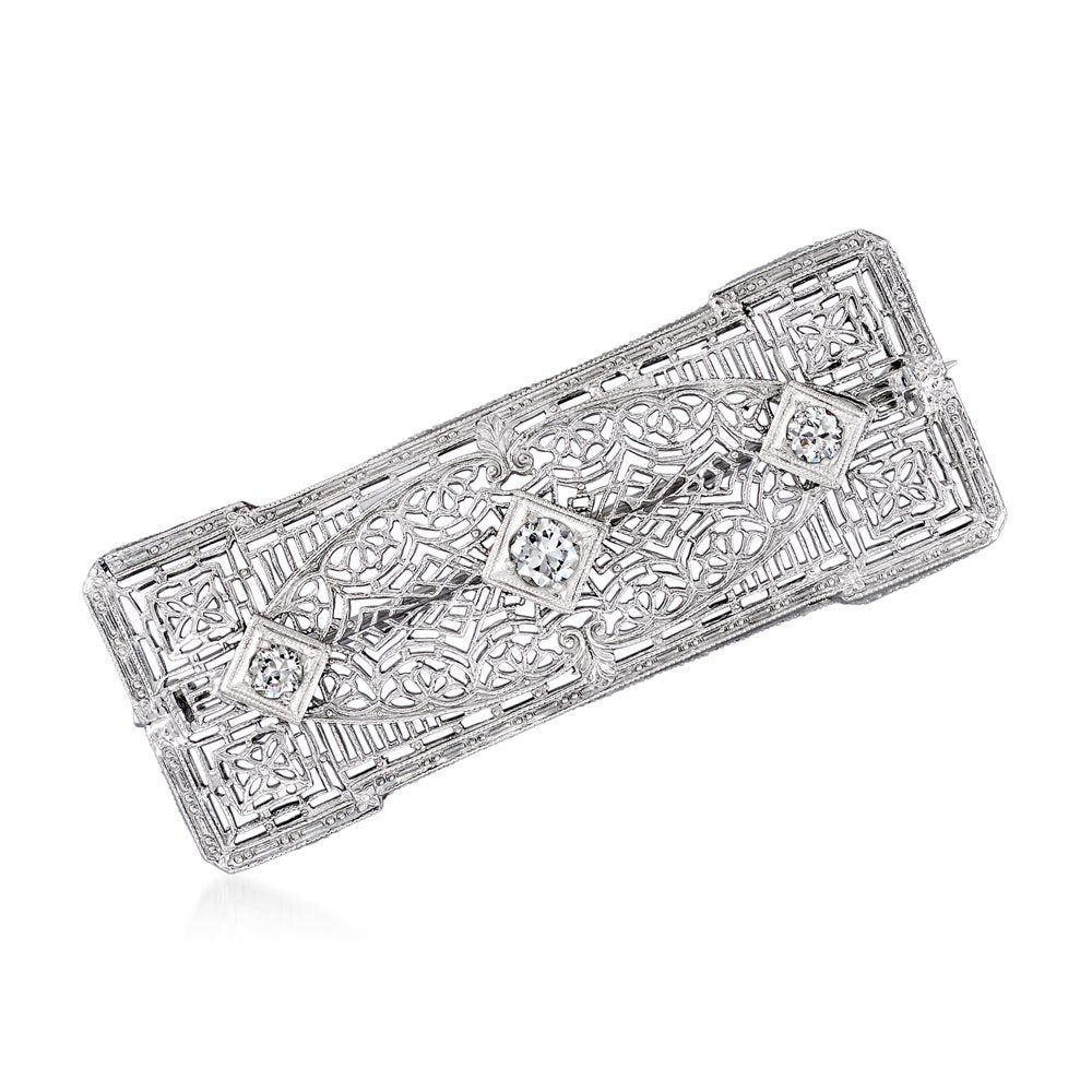 C. 1950 Vintage .40 Ct. T.W. Diamond Filigree Pin in 14Kt White Gold