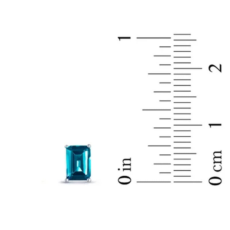 London Blue Topaz Emerald Cut Earrings in 14K White Gold