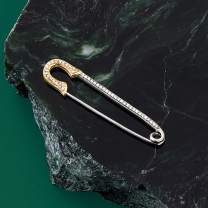 0.16 Ct. T.W. Diamond Safety Pin in Sterling Silver and 14Kt Yellow Gold