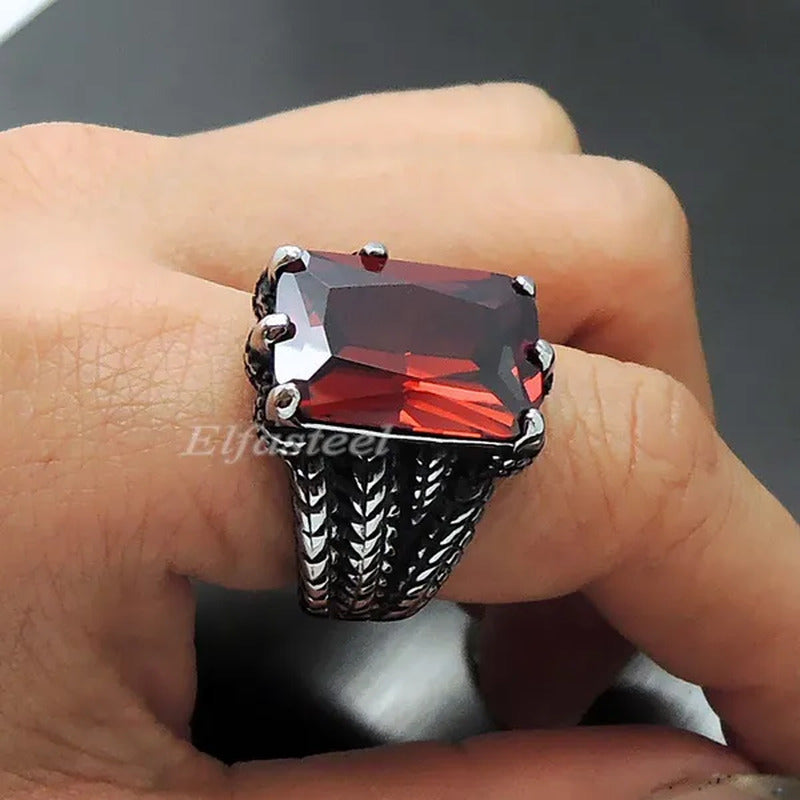 MEN'S BOY"S Dragon Claw Sapphire Ruby Blue CZ 316L Silver Stainless Steel Biker