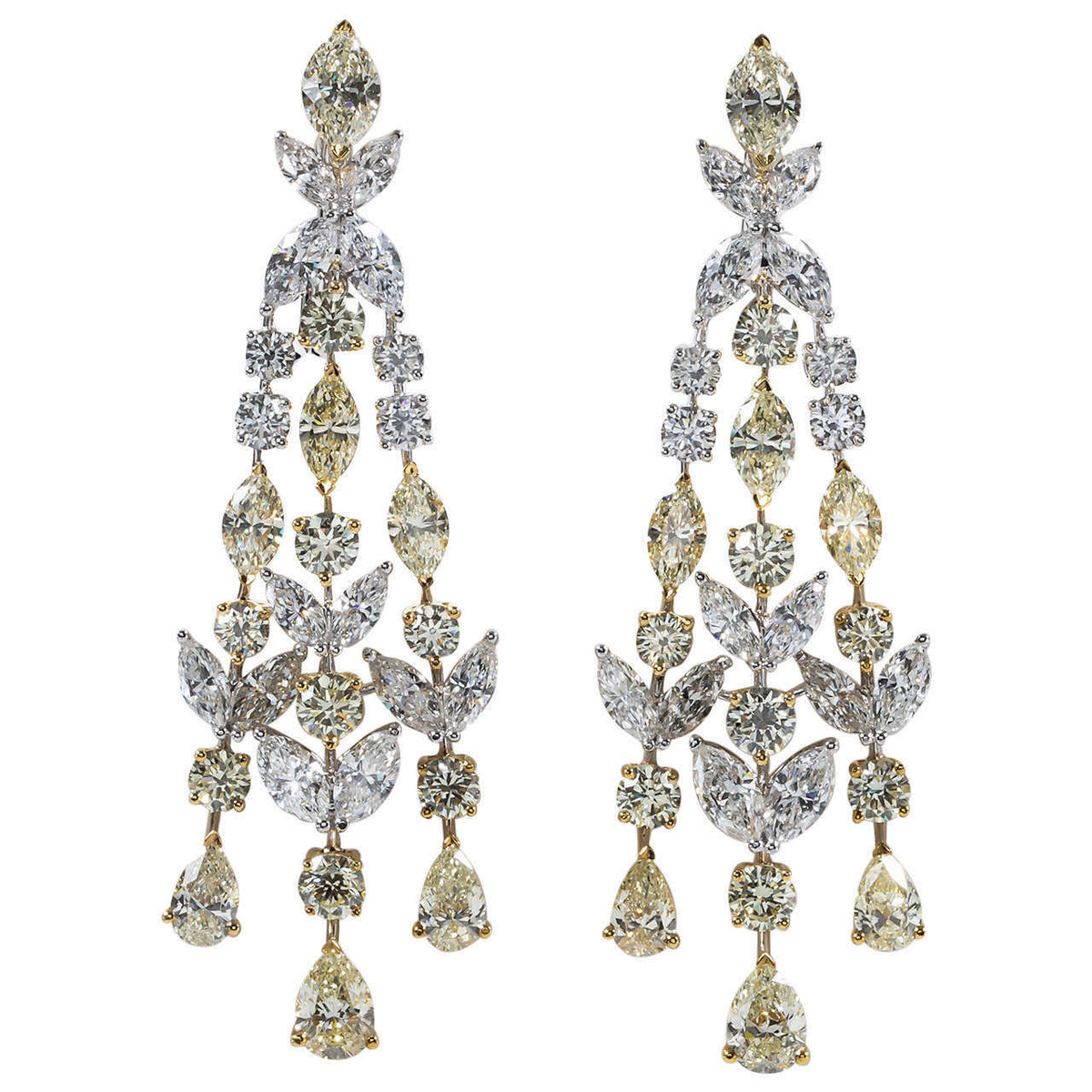 FANCY YELLOW MARQUISE ROUND PEAR WHITE DIAMOND ROUND MARQUISE SHAPE EARRING