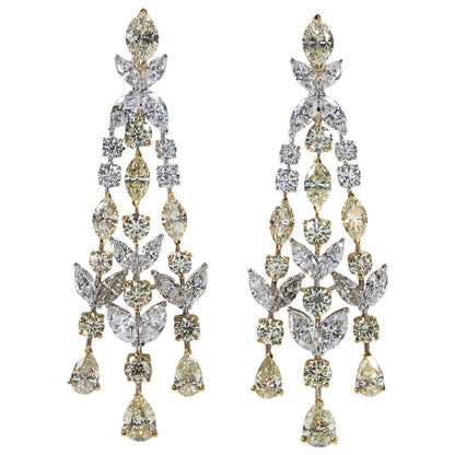 FANCY YELLOW MARQUISE ROUND PEAR WHITE DIAMOND ROUND MARQUISE SHAPE EARRING