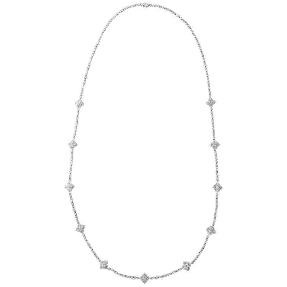 Long Diamond Tennis Necklace with Diamond Motifs