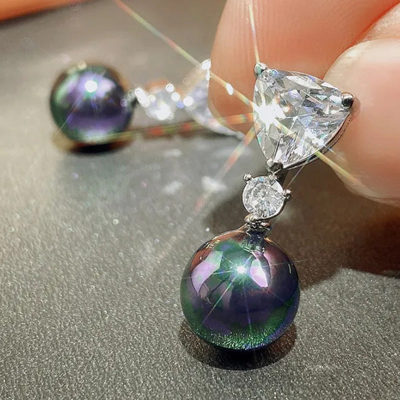 Retro Pearl Drop Earring 925 Sterling Silver 3 Prong Setting Triangle White Sapp